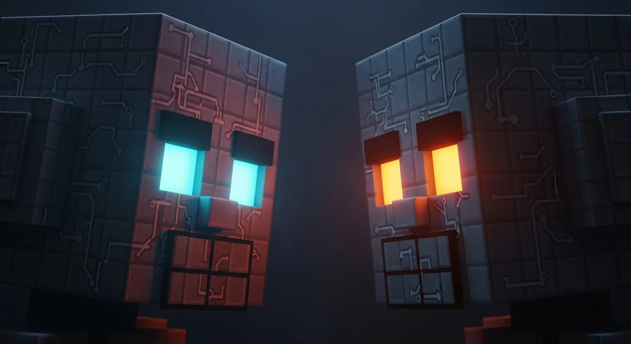 Two AI model bots facing each other, versus composition